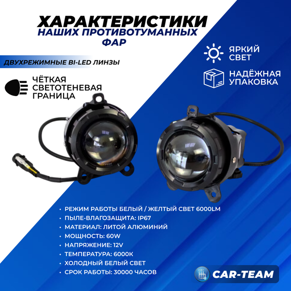 Противотуманные фары (ПТФ) "ZMB" с Bi-LED модулем Приора, Шевроле Нива (2123), Газель - двухрежимные (желтый/белый свет) WD-022