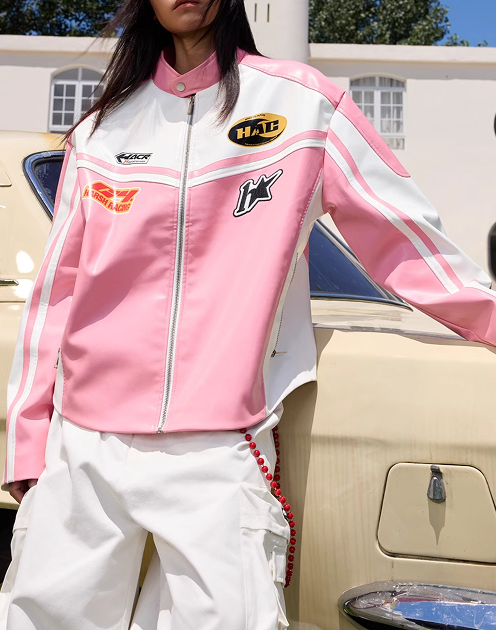 Кожаная куртка HARSHandCRUEL Pink Leather Racing Jacket