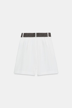 ZARA ШОРТЫ С ЗАЩИПАМИ И РЕМНЕМ, БЕЛЫЙ