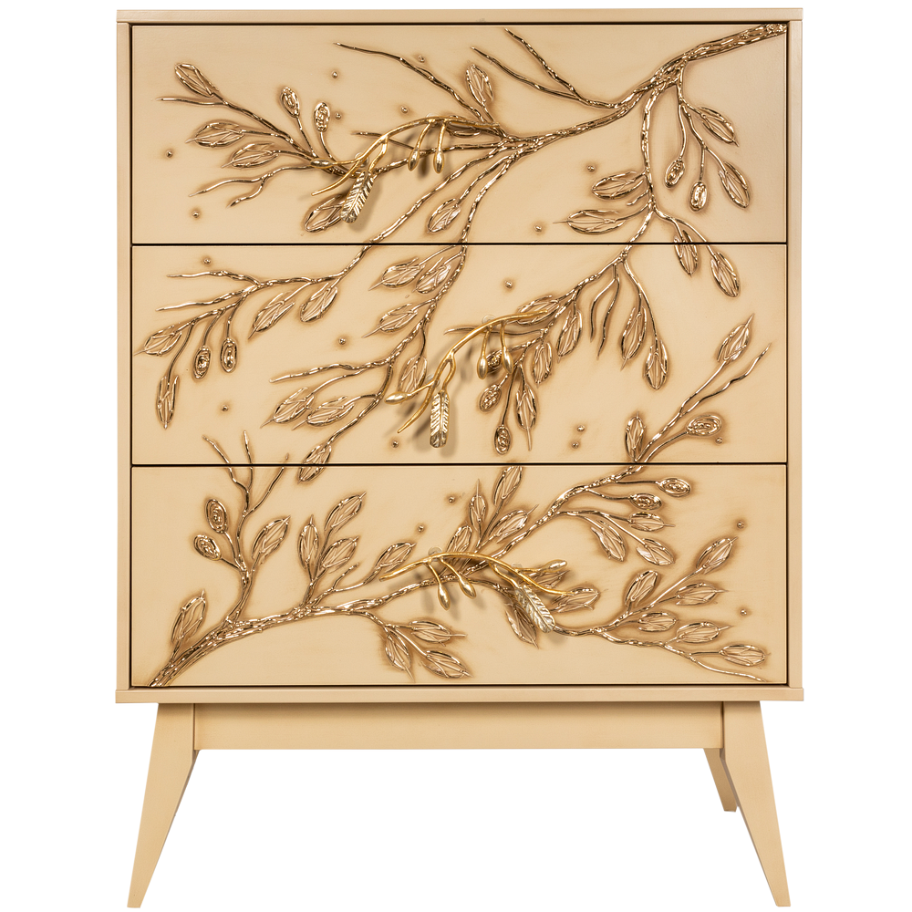 Комод Oliva Branch (Олива Бранч) с 3 ящиками Айвори Мраморное золото