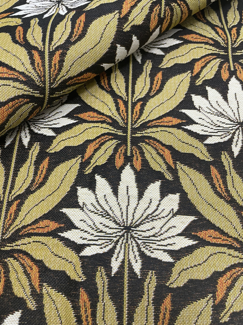 Гобеленовая ткань Лотос модерн зелёные листья ширина 175 см