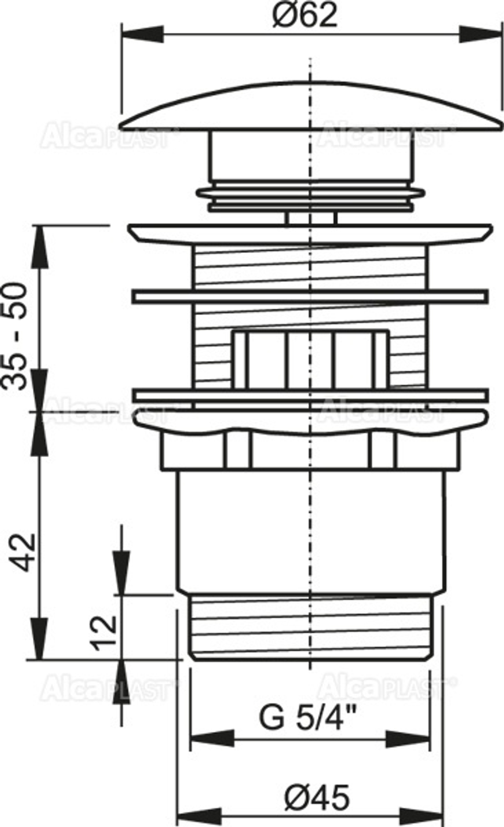 Донный клапан для раковины Alcadrain click/clack 5/4", цельнометаллический с большой заглушкой, хром (A390)