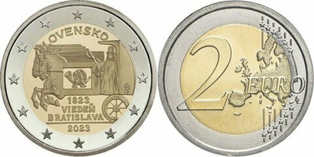 Словакия 2 евро, 2023 200 лет со дня открытия конной почты на маршруте Вена-Братислава
