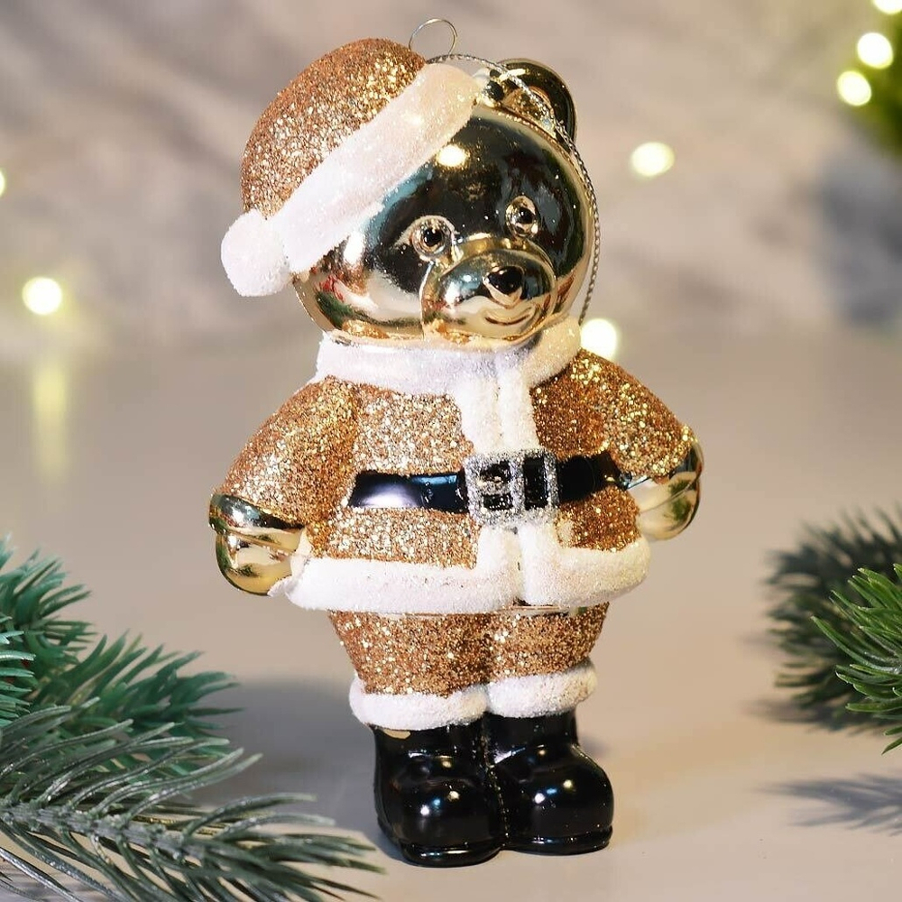 Елочная игрушка "Волшебный медвежонок 8*5*12см, шампань