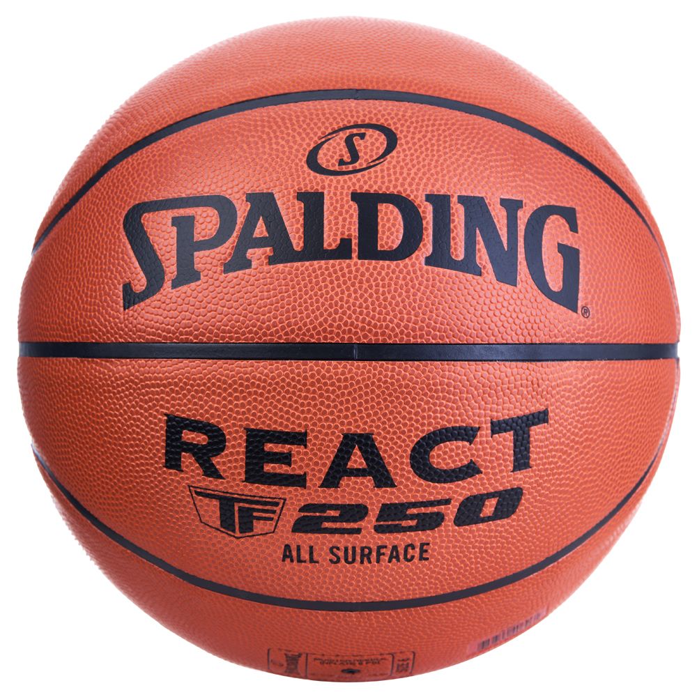 Мяч баск. SPALDING TF-250 React 76967z, р.7, FIBA Approved, композит. кожа (ПУ), коричнево-черный