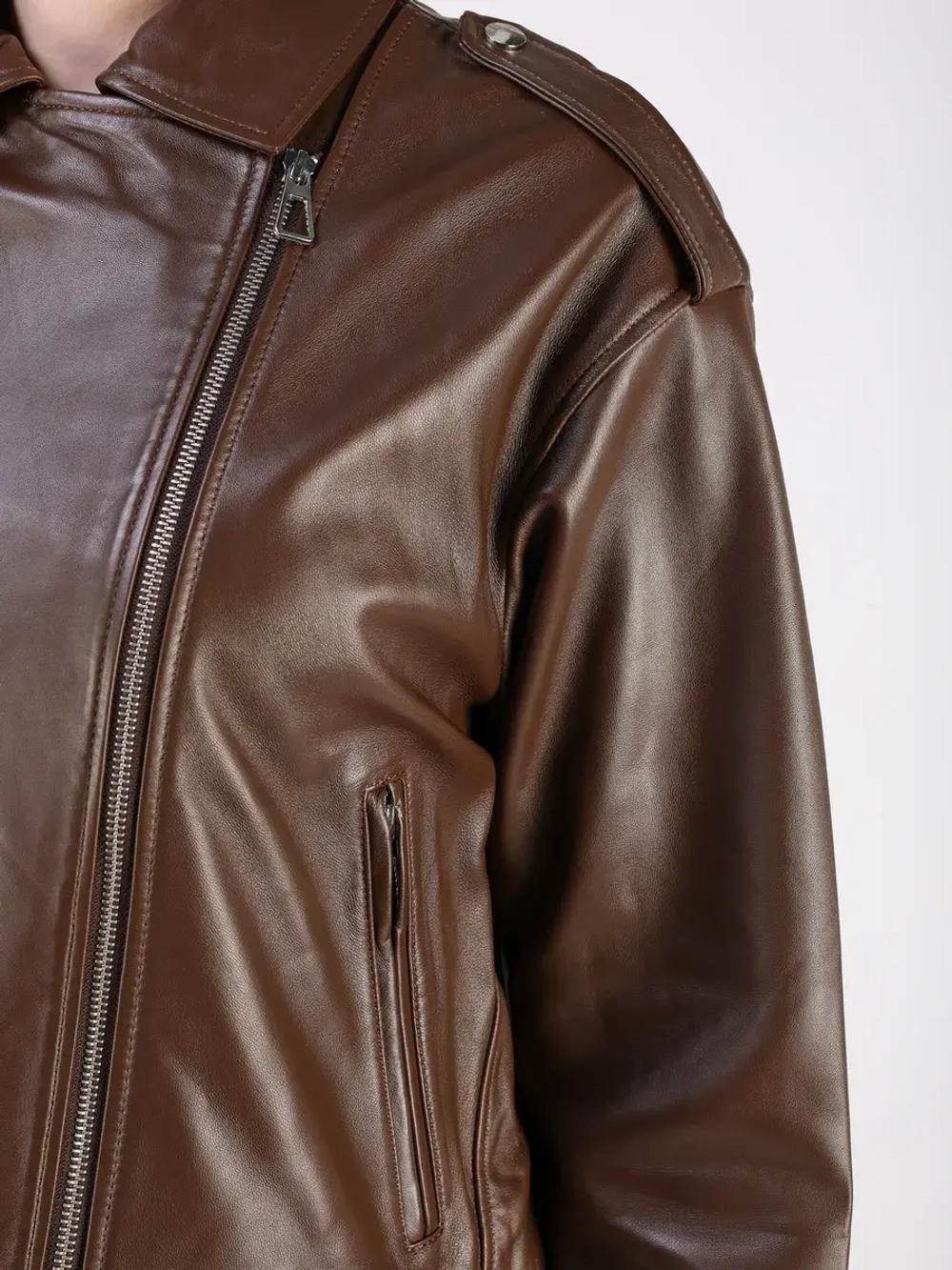 Кожаная куртка демисезонная косуха оверсайз