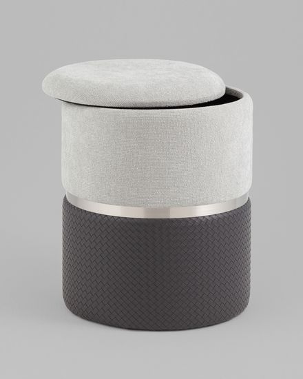 Пуф Кэрри с ящиком серебро шенилл серо-черный