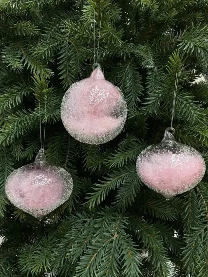 Набор винтажных стеклянных украшений Райское перо 100 мм., розовый, 6 шт., Christmas DeLuxe (13129-Н))