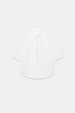 ZARA РУБАШКА ИЗ ПОПЛИНА С ЖЕМЧУГОМ, БЕЛЫЙ