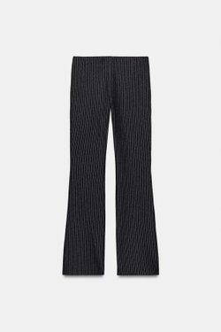 ZARA БРЮКИ FLARE ИЗ ИНТЕРЛОКА, ТЕМНО-СЕРЫЙ МЕЛЕНАЖ