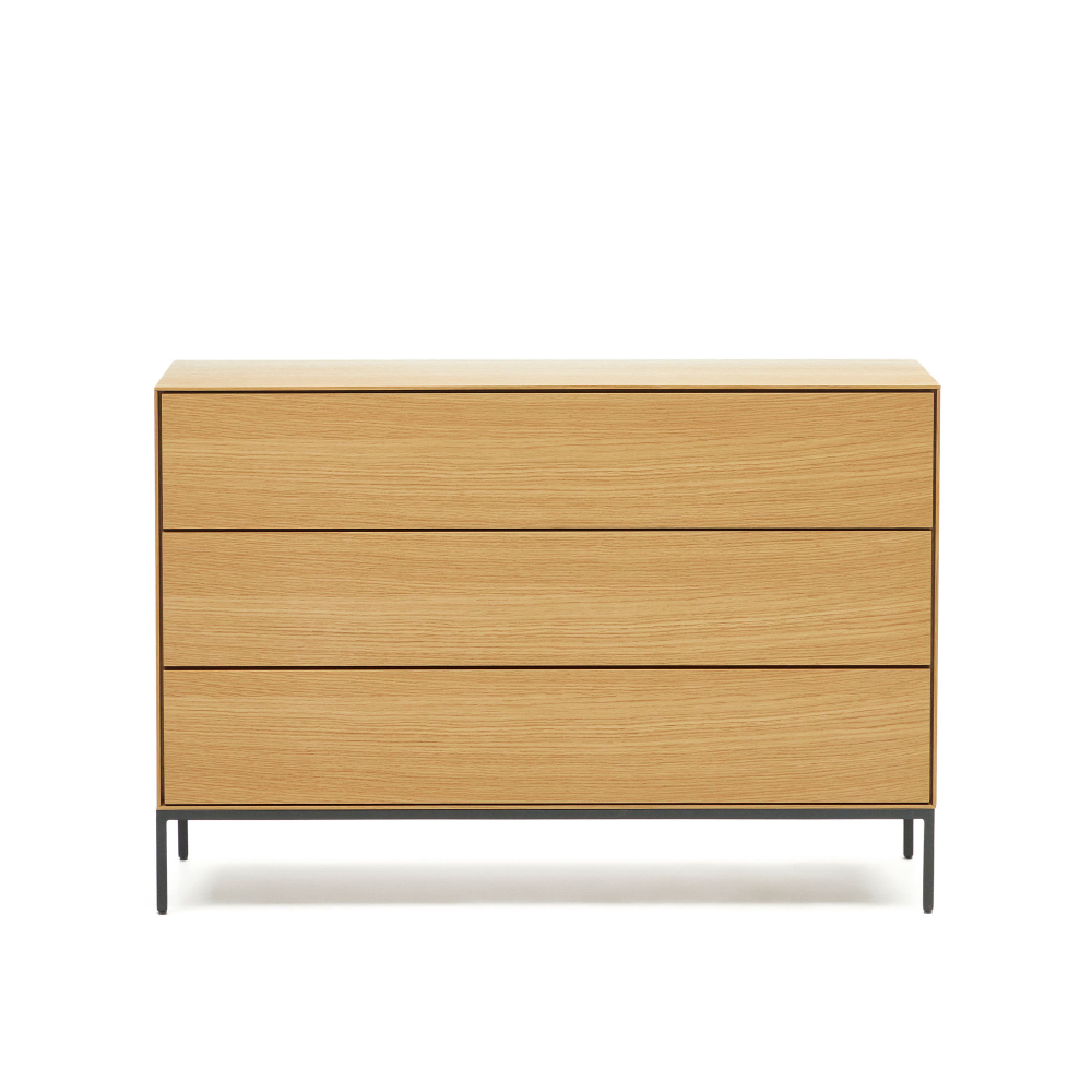 Vedrana Комод с 3 ящиками из дубового шпона со стальными ножками 110 x 75 см