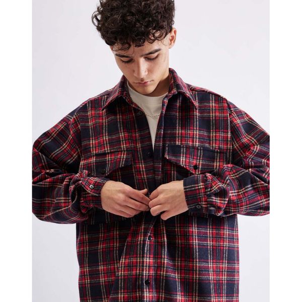 Рубашка с шерстью клетка красная - фото 3