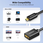 Кабель-переходник HDMI(f) - micro HDMI(m), V2.0, 4K@60Hz, 22см, UGREEN 20134