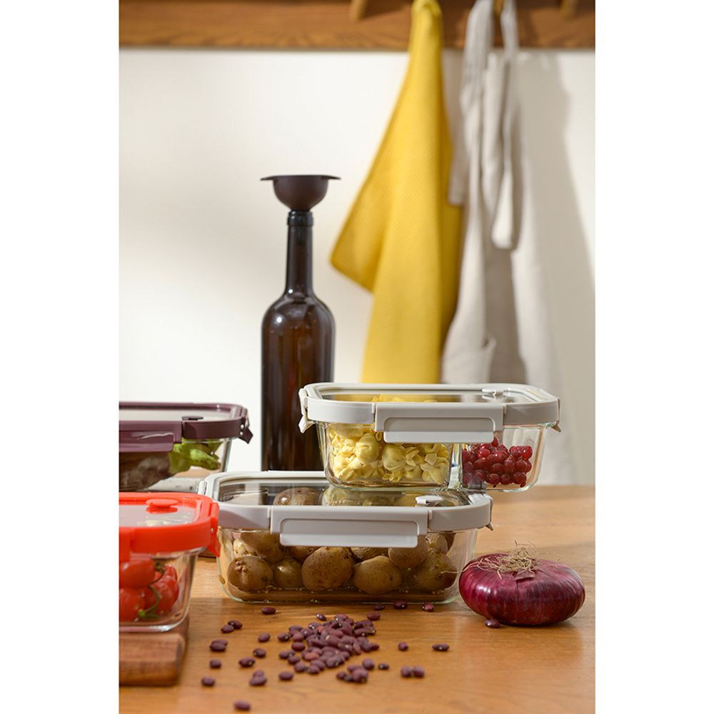 Контейнер для запекания и хранения прямоугольный Click Glass, 1,5 л, светло-серый