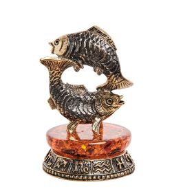 AM-2733 Фигурка «Знак зодиака-Рыбы» (латунь, янтарь)