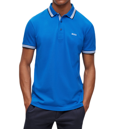 Мужское теннисное поло BOSS x Matteo Cotton Polo Shirt With Contrast Logo Details - medium blue