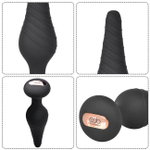 Анальная вибропробка Cob со спиралевидным рельефом с беспроводным пультом (Цвет: черный)