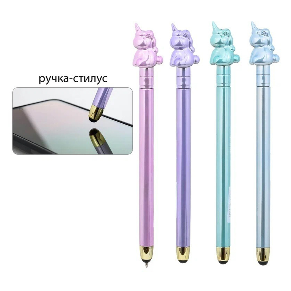 Ручка гелевая, пиши-стирай, автоматическая, Basir, синие чернила, серия "ЕДИНОРОГ", разноцветный корпус с поворотным механизмом