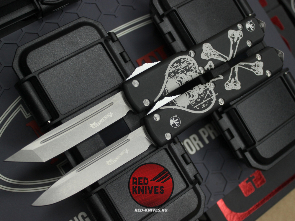 Ножи Microtech Ultratech Death Card Standard S/E (Левый) + S/E (Правый) + Tanto T/E (Левый) + T/E (Правый "Memento Mori" - комплект 4 ножа