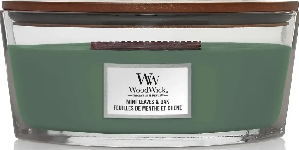 WOODWICK ELLIPSE MINT LEAVES &amp; OAK CANDLE 453 GR