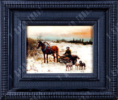 Зимний пейзаж с санями в русском стиле. Масло. Кон. XIX в.