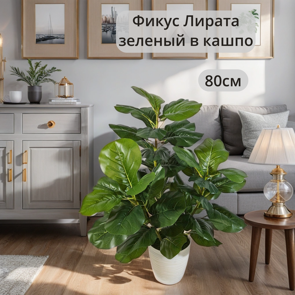 Искусственное растение Фикус Лирата зеленый в кашпо
