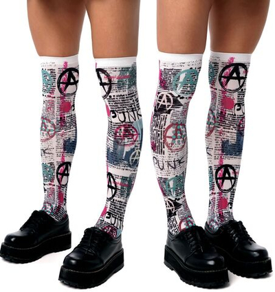 Белые гольфы с принтом в стиле панк (Цвет: белый)