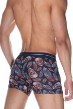 Мужские трусы-боксеры с принтом в виде черепов и перьев (Размер: L) (Цвет: темно-синий)