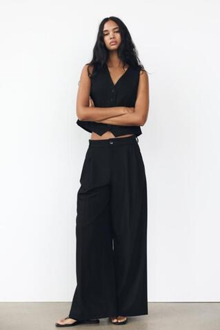 ZARA БРЮКИ С ДВОЙНЫМИ ЗАЩИПАМИ,ЧЕРНЫЙ