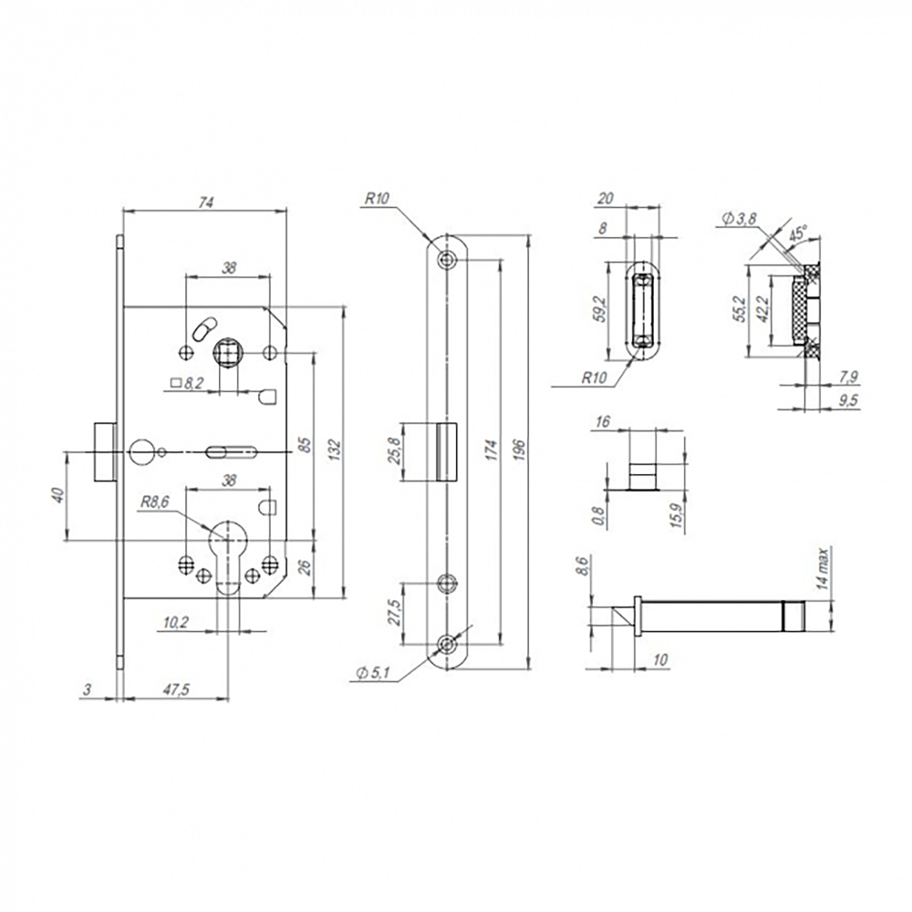 Корпус замка ML85-50/BL AB (бронза) блистер