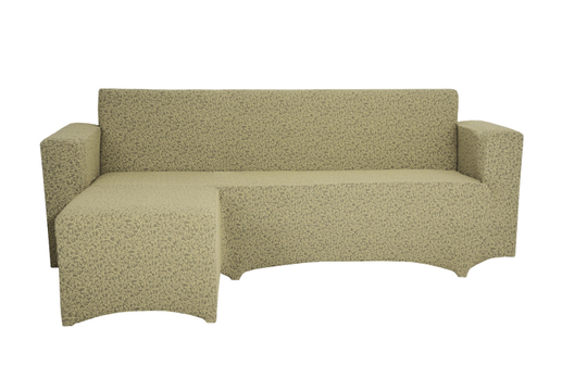 Чехол Жаккард на угловой диван с выступом слева, цвет Бежевый