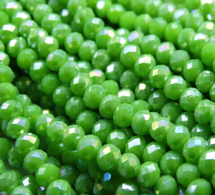 БН010ДС34 Хрустальные бусины "рондель", цвет: зеленый AB непрозрачный, 3х4 мм, кол-во: 95-100 шт.