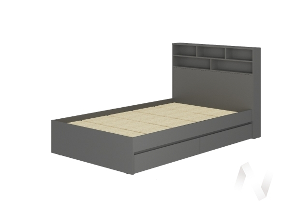 Кровать 1.2 КР-07 МС Симпл с основанием и надстройкой (графит)