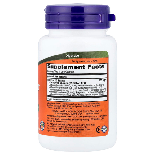 NOW Foods, Probiotic-10™, 25 млрд, 50 растительных капсул