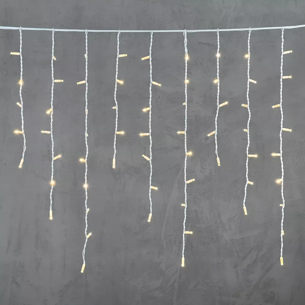 Светодиодная бахрома с колпачком 3,2*0,9 м., 168 теплых белых LED ламп, каучуковый белый провод, LTC (LL168-8-2WW)