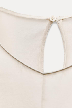 ZARA ТОП С ВОЛАНАМИ И НЕОБРАБОТАННЫМ И КРОМКАМИ — ZW COLLECTION, БЕЖЕВЫЙ/ЗЕЛЕНЫЙ