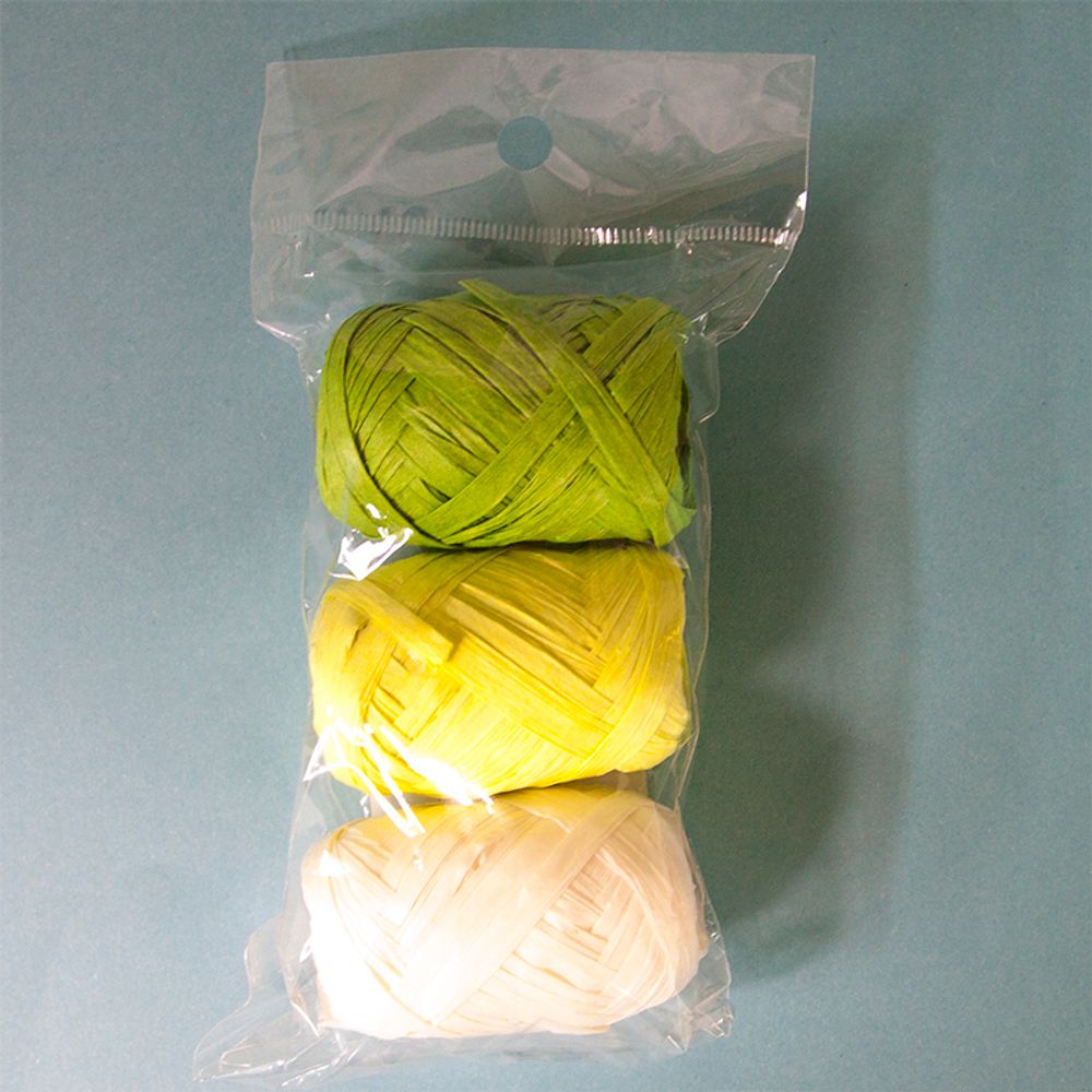 Лента (0,5 см*10 м) Рафия, Зеленый микс, 3 шт.