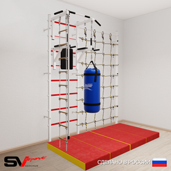 Шведская стенка Sv Sport усиленная 67560 (Турник стандарт/Брусья/Канат/Лестница/Цепь/Мешок 22кг/Мат 2м/Канатный лаз)