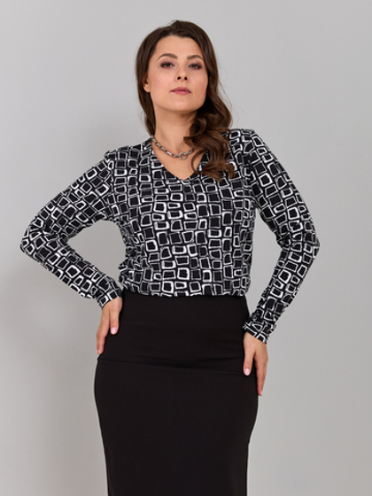 Лонгслив ЛНкл-080/черный-квадратбелый