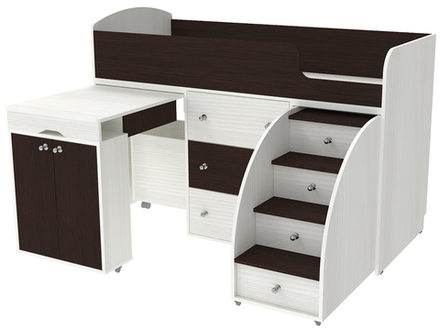 Кровать-чердак КарИВи Малыш Белое Дерево Венге