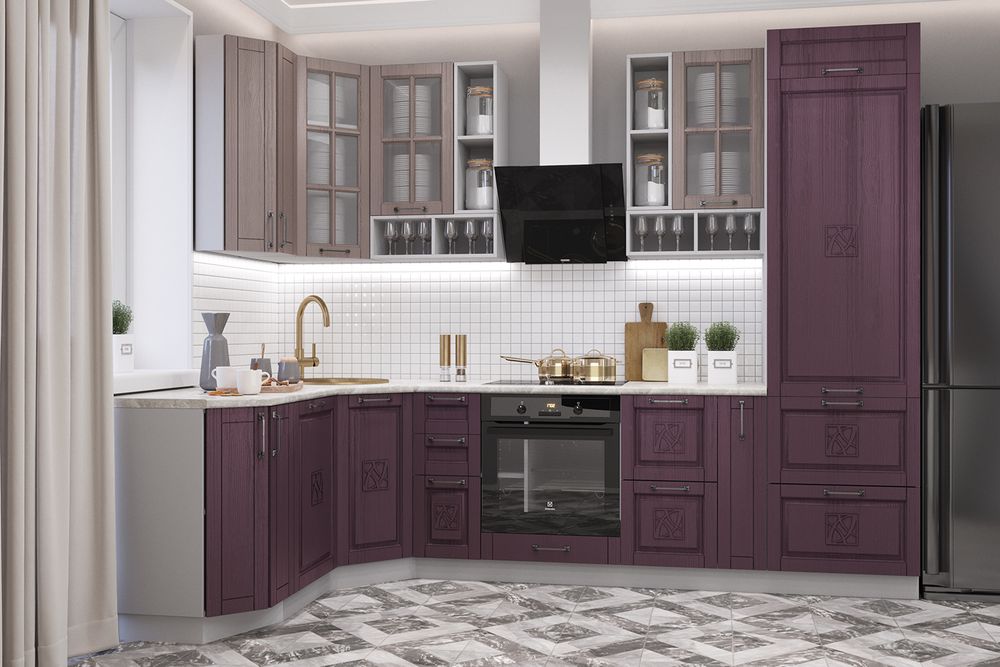 Модульный кухонный гарнитур «Тито» 2950/1750 (Капучино/Пурпур)