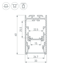 Профиль с экраном S2-LINE-3360-2500 ANOD+OPAL (Arlight, Алюминий) 021171