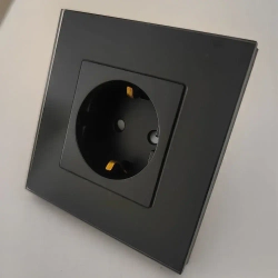 Розетка стеклянная одинарная с рамкой черная