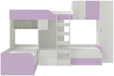 Кровать-чердак КарИВи Трио 2 Белое Дерево Ирис
