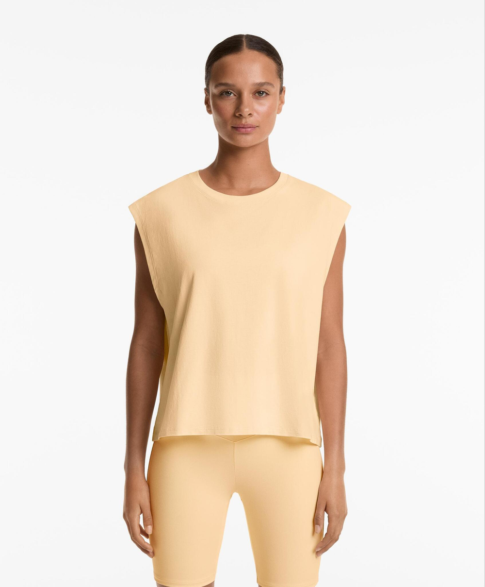 Oysho Топ без рукавов из смесового хлопка, желтый