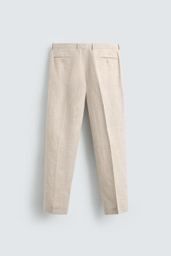 ZARA КОСТЮМНЫЕ БРЮКИ ИЗ 100% ЛЬНА, СВЕТЛО-БЕЖЕВЫЙ