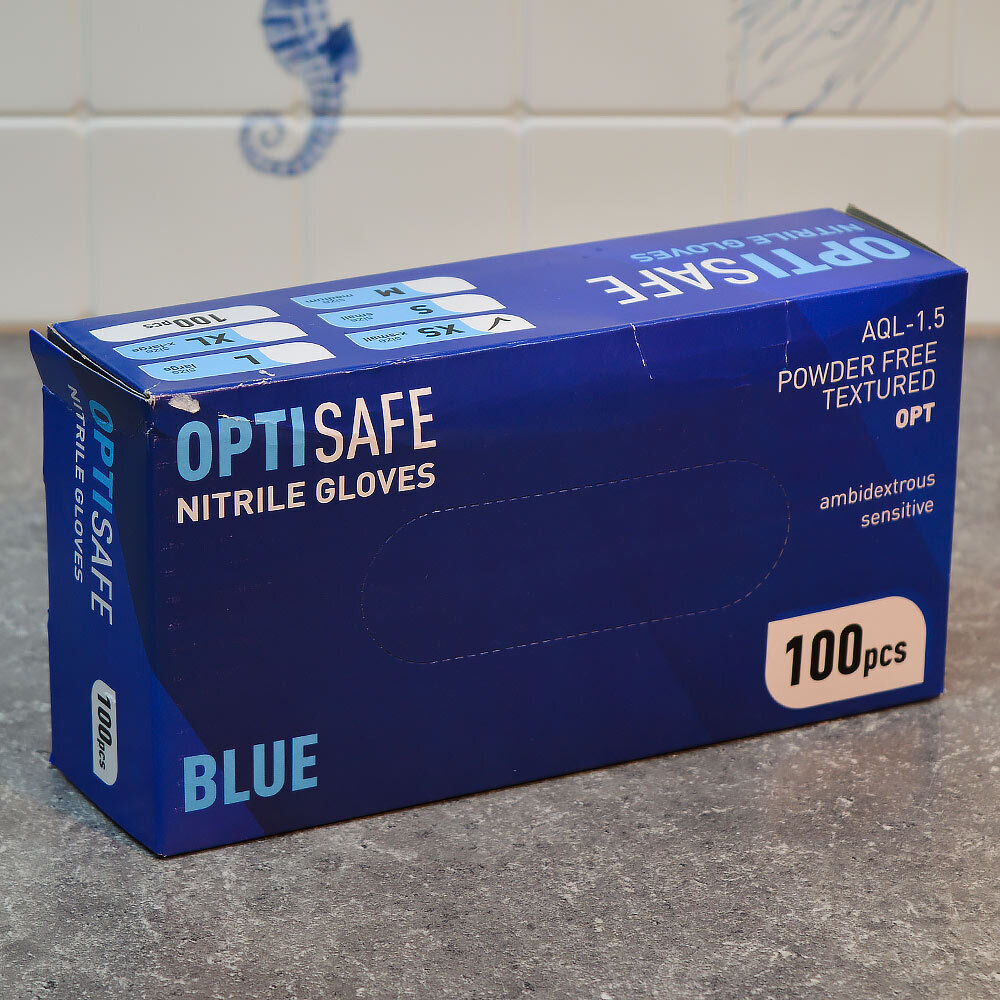 Перчатки нитриловые XS неопудренные (100шт), голубые, Optisafe