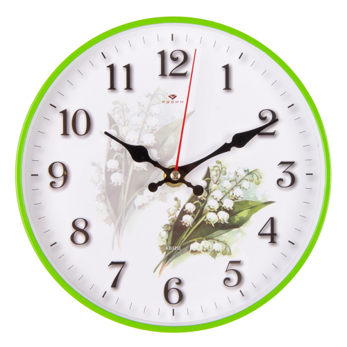 Часы настенные РУБИН  2019-106  круг d=19,5см, корпус зеленый "Ландыши"