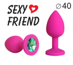 Ярко-розовая анальная пробка с зеленым кристаллом - 9,5 см. (Цвет: зеленый)