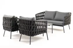 "Диего" лаунж-зона 4-местная плетеная из роупа (веревки), каркас алюминиевый темно-серый, роуп темно-серый